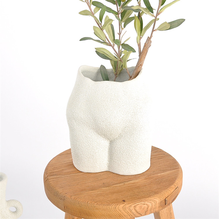 Hand made pottery white ceramic vases tabletop french artistic buns ass   body vase for home decor