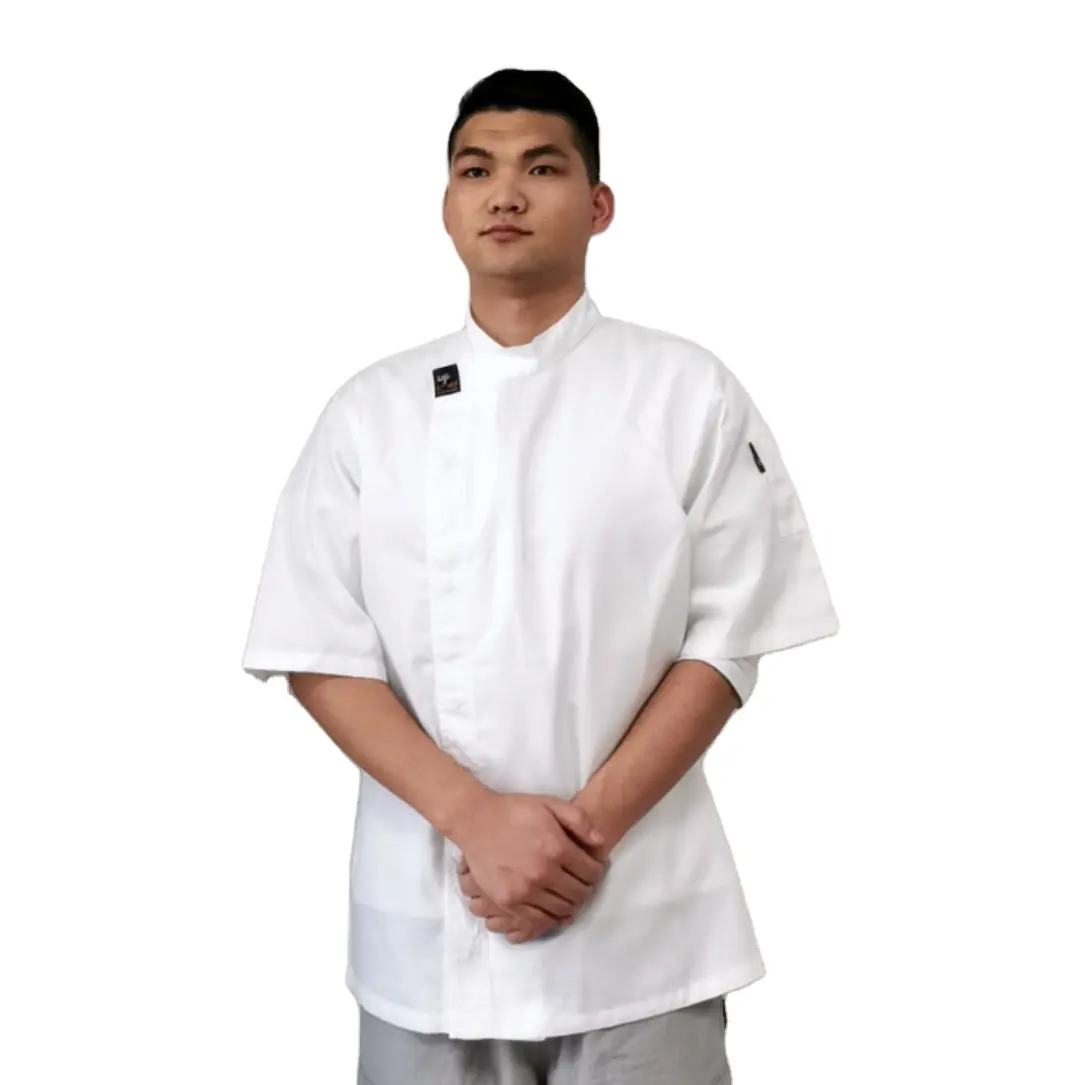 Jaqueta de chef de manga curta, estilos novos jaquetas de chef preto e branco, uniforme de cozinha