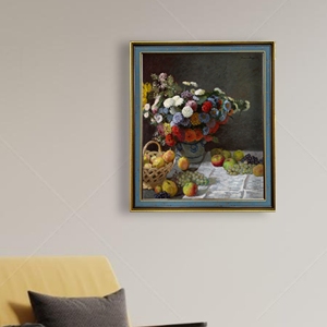 Cuộc Sống tĩnh lặng của <span class=keywords><strong>Claude</strong></span> <span class=keywords><strong>Monet</strong></span> với hoa và vải trái cây in in kỹ thuật số thân thiện với môi trường độ phân giải cao - Product Image 2