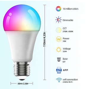 High Bright Full Color Changing A60 5w <strong>10w</strong> RGBW Wifi <strong>Led</strong> Light E27 B22 <strong>E14</strong> RGB Smart <strong>Led</strong> Bulb Compatible with Alexa google Home