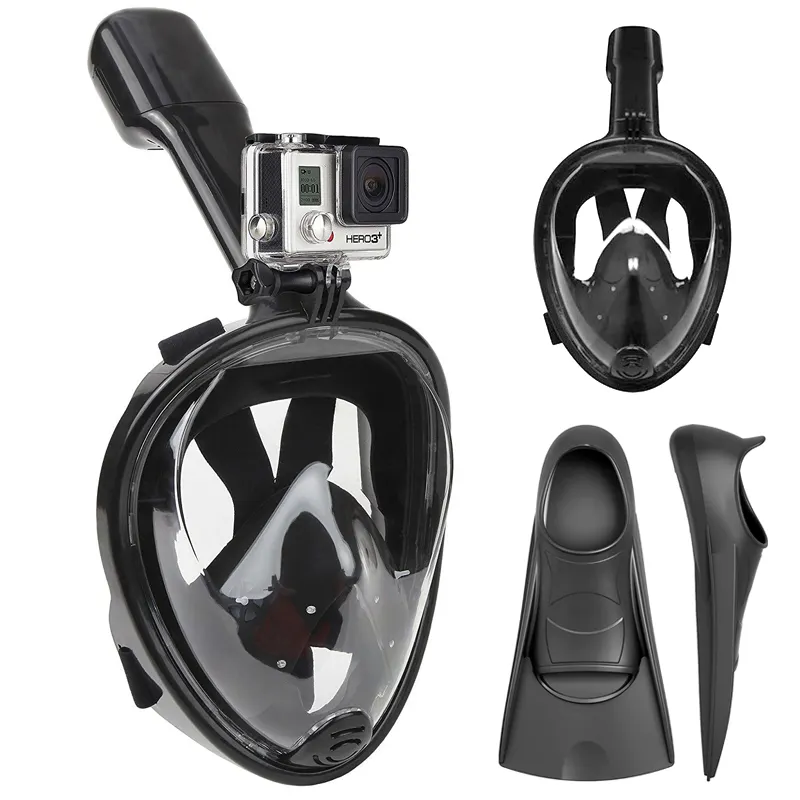 Máscara de mergulho panorâmica completa, suprimentos para mergulho adulto 180, snorkel com câmera, máscara de mergulho