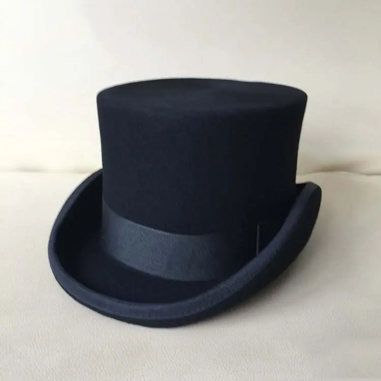 13,5 cm. Altura 100% fieltro de lana lincoln sombreros venta al por mayor de alta calidad negro sombrero