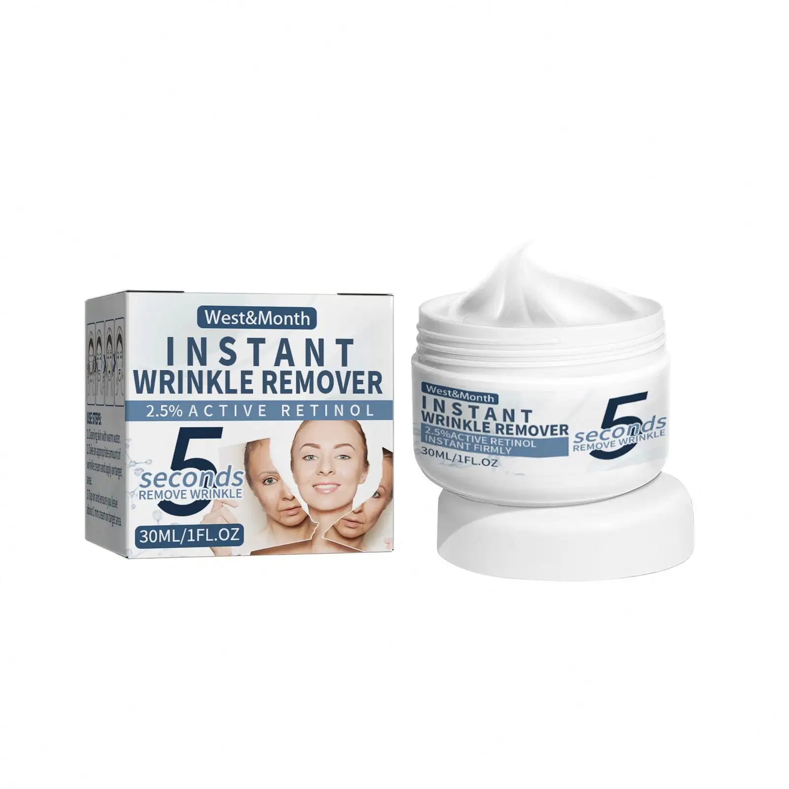 West & Month Instant Falten entferner Retinol Feuchtigkeit creme Gesichts creme Hyaluron säure Anti-Aging Creme entfernen