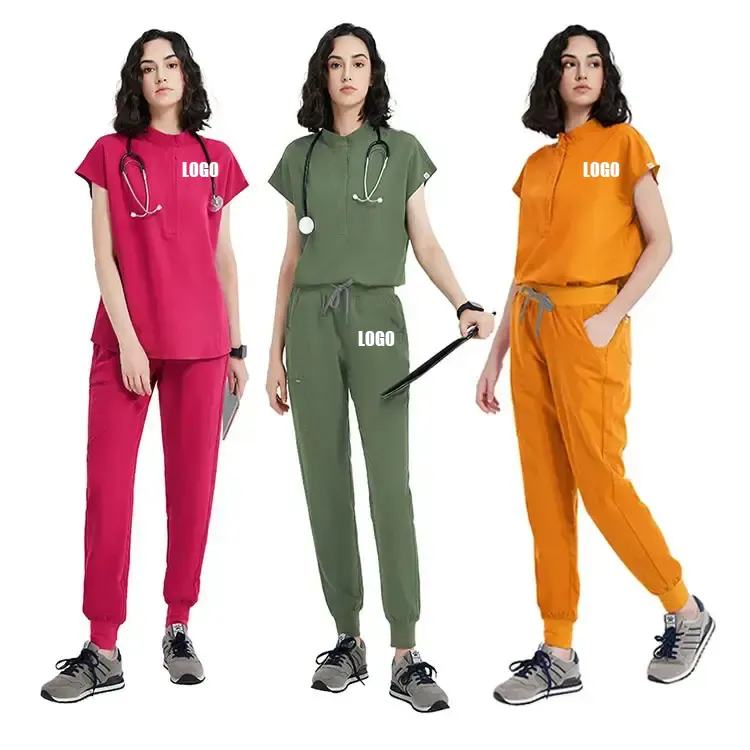 2024 nuovo stile multicolore poliestere Spandex scrub uniformi set personalizzato di alta qualità cure mediche scrub per le donne