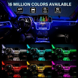 LED แสงโดยรอบชุดไฟเบอร์ออปติก RGB APP ควบคุมแสงสายเย็นออโต้คาร์ไฟตกแต่งอุปกรณ์ตกแต่งภายใน