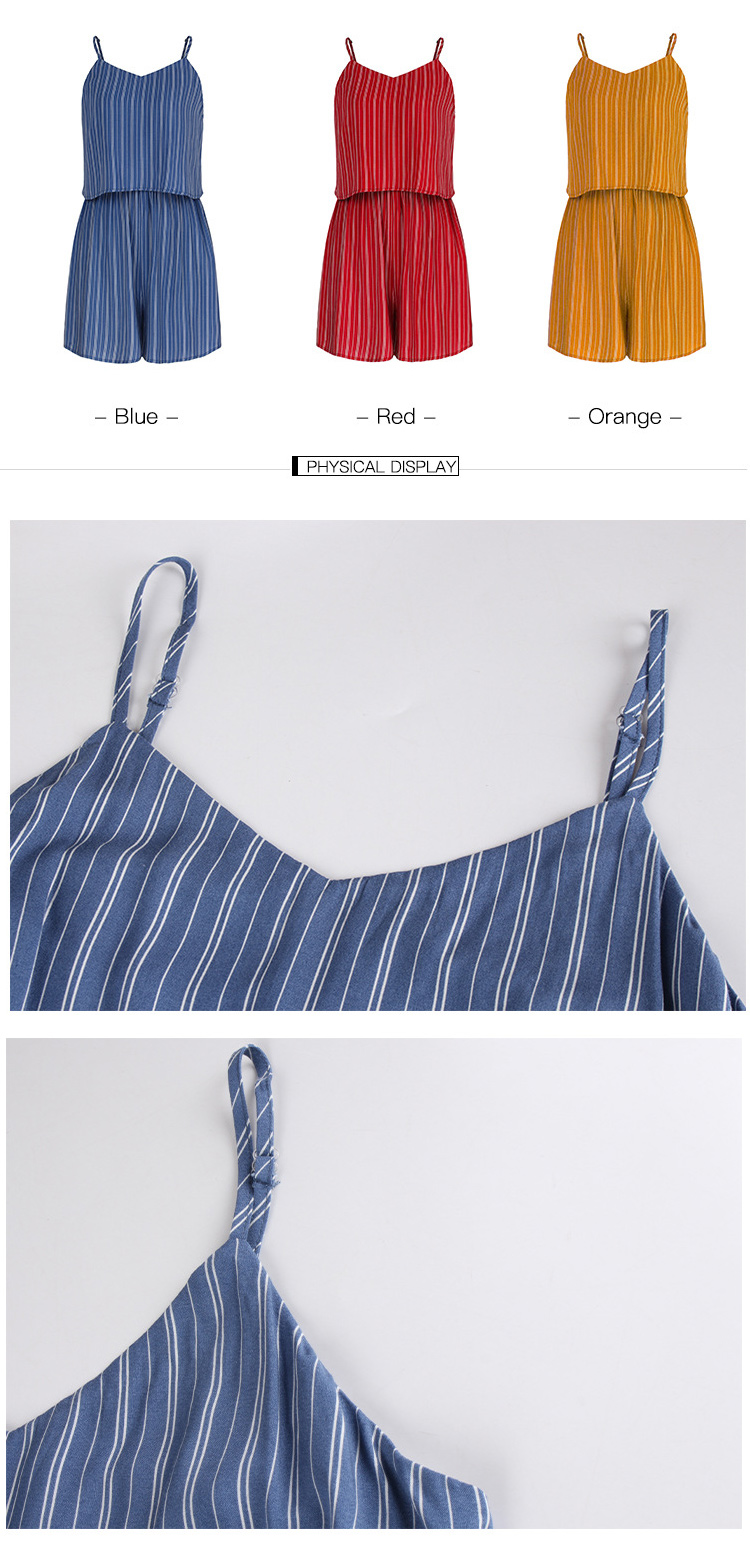 Designer model hot sale item Summer sweet style stripe adjustable spaghetti strap short Jumpsuits