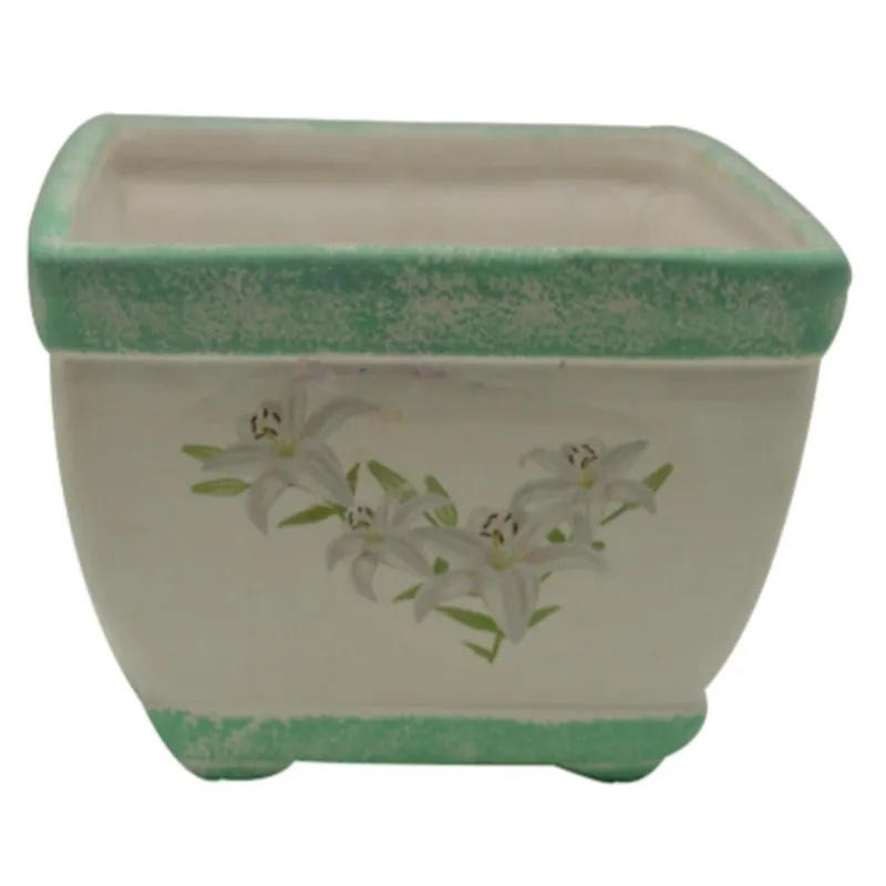 Vaso per bonsai all'ingrosso vasi da fiori per orchidee rettangolari verdi con fori vaso per orchidee in ceramica