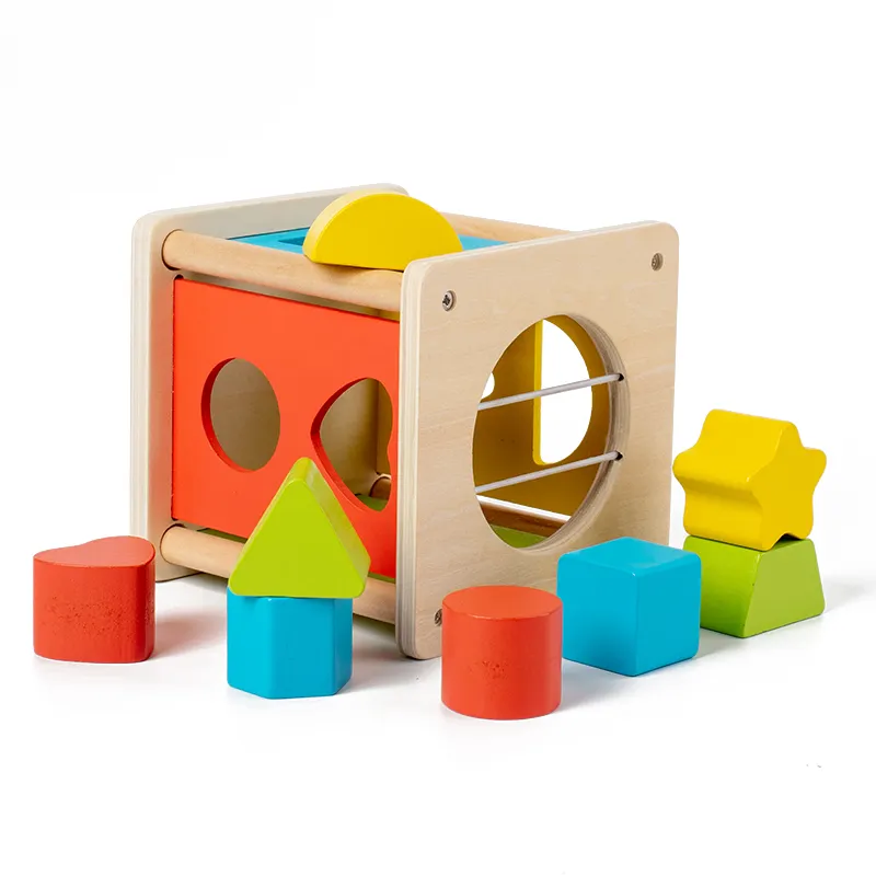 Bloques de construcción geométricos a juego con forma de madera para niños al por mayor, juguetes de cognición de Color con forma para niños y niñas