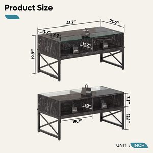 LED ışıkları ile siyah sehpa depolama merkezi masa oturma odası veya yemek için cam üst ile zarif mobilya seti - Product Image 2