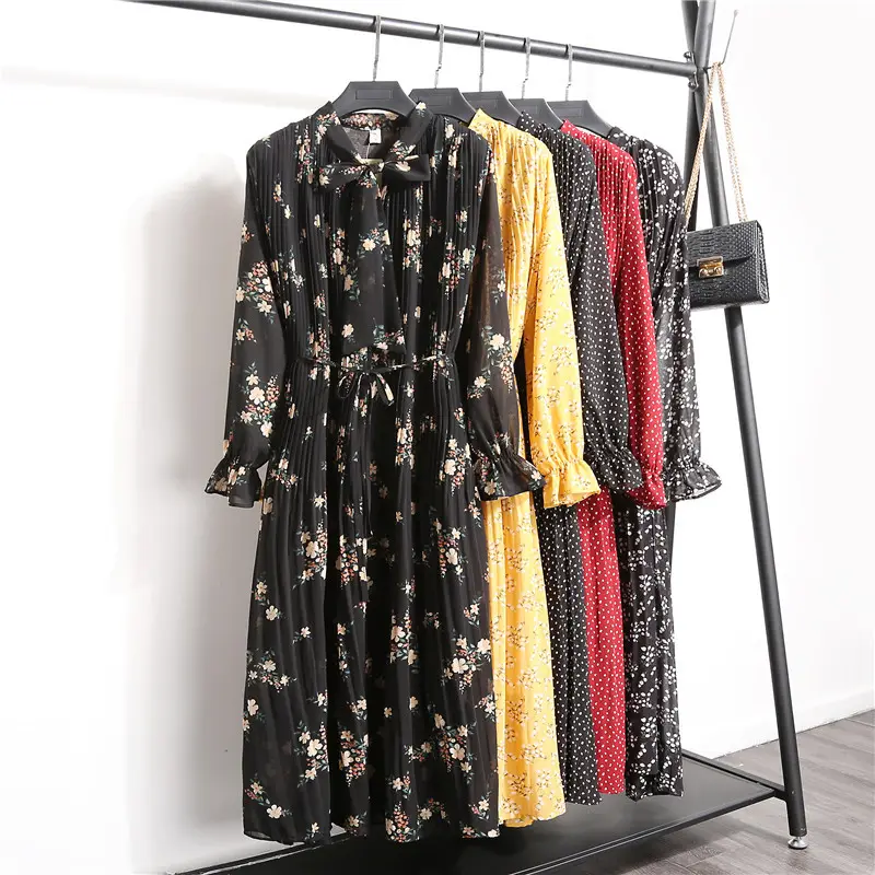 Robe à imprimé floral, tenue coréenne élégante, à manches longues, en mousseline de soie, OC78, nouvelle collection 2020