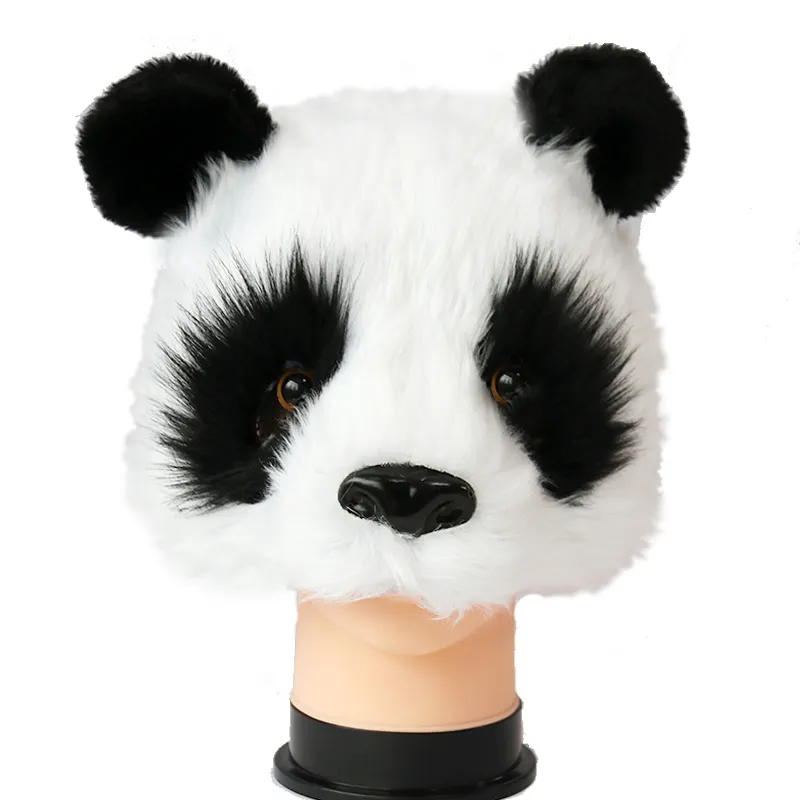 Faux Fur Animal Mask Panda Headdress Realistic Animal Furry Suit Half Face Costume Mask for Masquerade Carnival Party