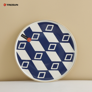 Vaisselle Vajilla Blue and White Double Bowls Geometric Pattern 16 Pcs New Bone China Tableware Set for Home Use - Product Image 5