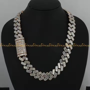 Ağır küba zinciri ile 10k katı altın yuvarlak ve baget kesim moissanit Hip Hop tarzı köpüklü buzlu Out zincir - Product Image 4