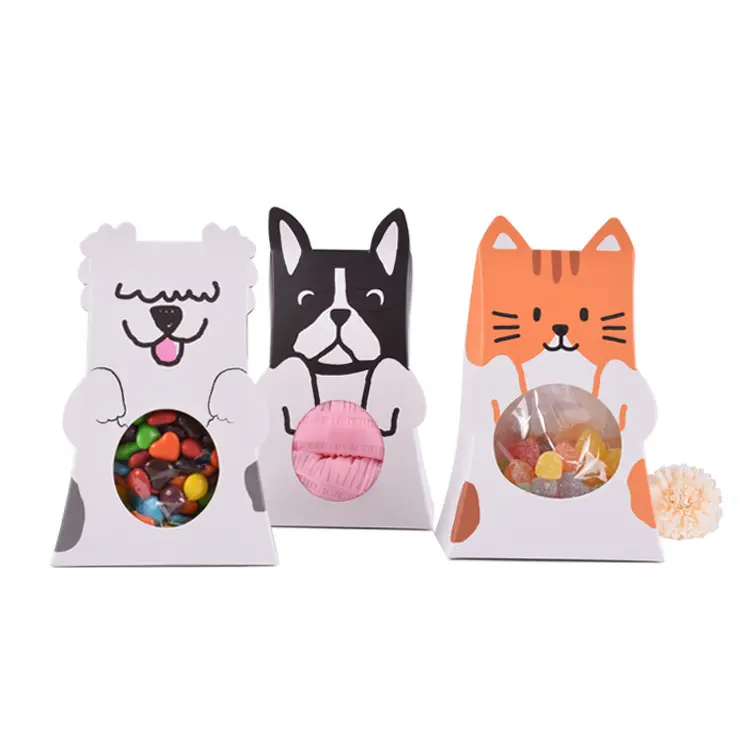 Scatola di caramelle bambini festa di compleanno creatività cartone animato cane gatto sacchetti di caramelle al cioccolato scatola di imballaggio regalo in carta di plastica