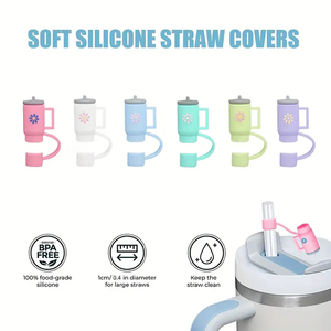 Sıcak satış sevimli fincan şekli gıda sınıfı silikon saman kapağı toz geçirmez 10mm silikon saman Toppers için 20-40 OZ Stanley Tumblers