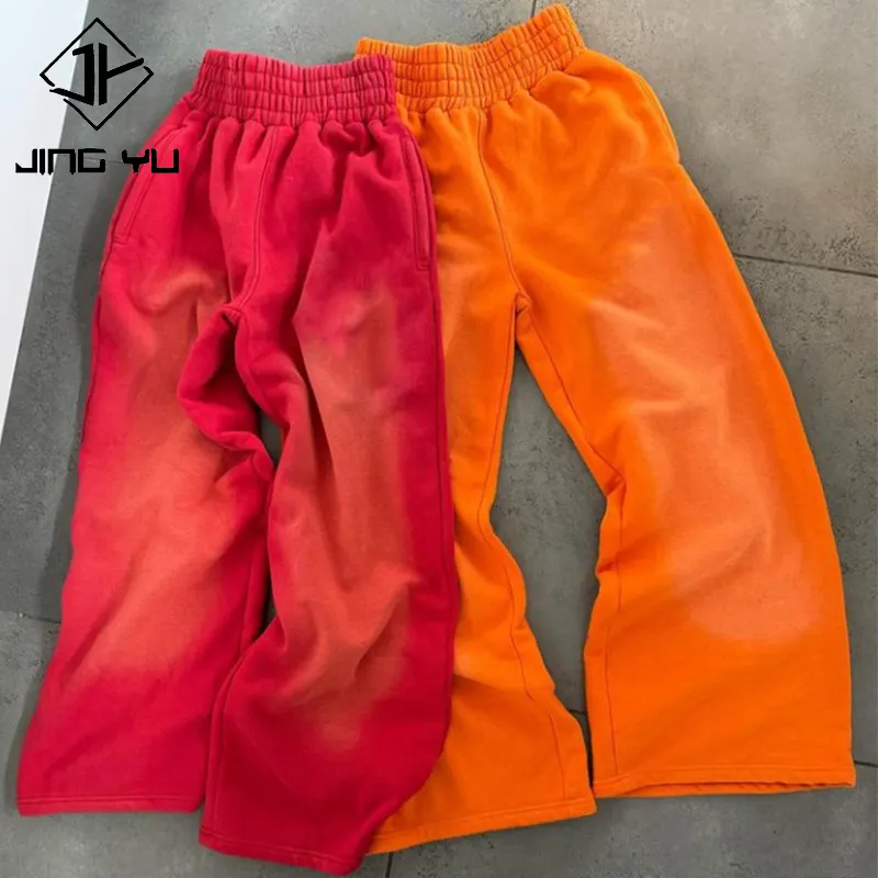 Pantalon de survêtement de jogging ample coloré personnalisé, poids lourd, coton éponge, taille épaisse pour hommes, délavé au soleil, jambe large