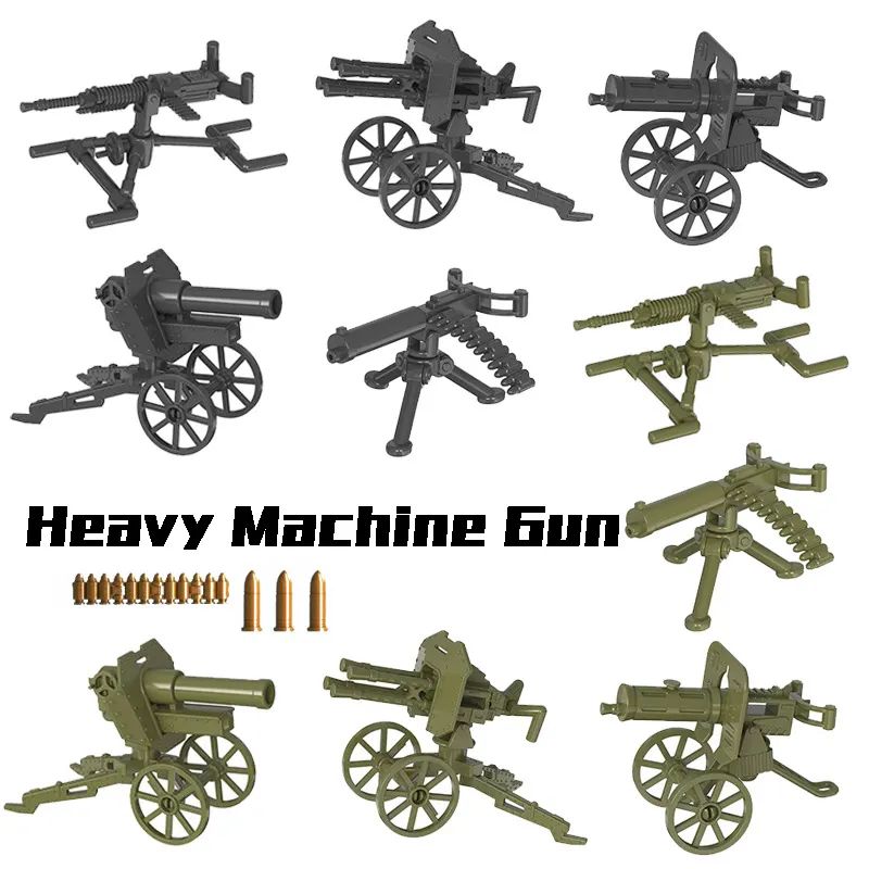 Military MOC Bricks Heavy Machine Guns WW2 Maxim Type 92 Antiaircraft Machine gun Soldier Mini Figure Accessories