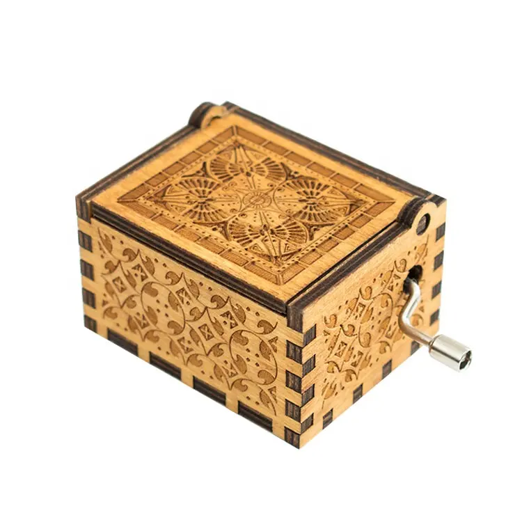 Exquisita caja de música de madera hecha a mano con manivela para decoración del hogar, jardín, decoración de jardín, regalos de vacaciones, logotipo personalizado