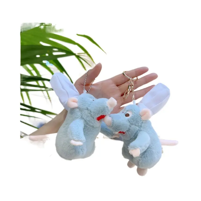 K185 nuovo 2024 simpatico cartone animato bambola peluche portachiavi blu peluche che cucina i ratti cappello Chef topo peluche