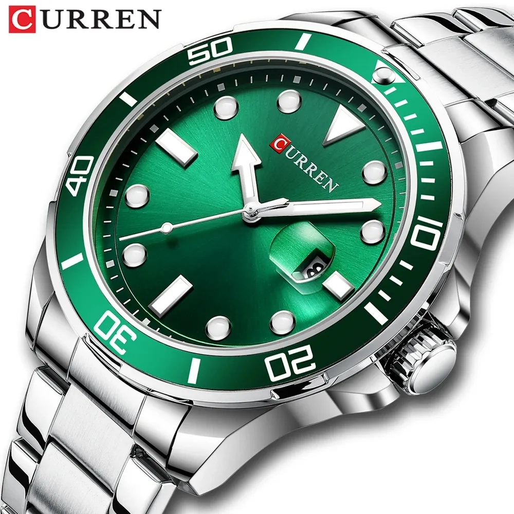 Curren relógio masculino de pulso, 8388 novo relógio para homens de negócios moda relógios de pulso verde relógio masculino aço inoxidável relógios de quartzo reloj hombre