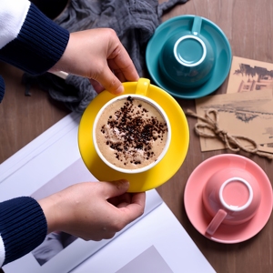 Klasik 220ml seramik çay bardağı ve tepsi seti basit tasarım cam porselen fincan kahve ve çay için çay fincanları & tabaklar - Product Image 5