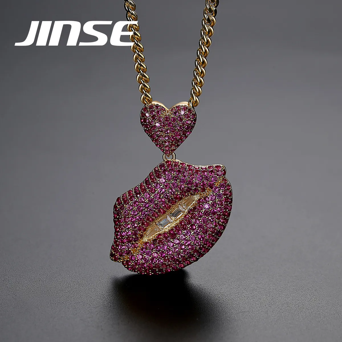 JINSE renkli dudaklar aşk kolye Charm moda altın erkek Hip Hop takı kolye kolye halat zincir