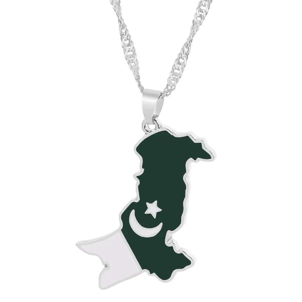 Liontin peta Pakistan Asia Selatan Aloi titanium trendi perhiasan kalung rantai pesona hadiah perjalanan untuk pria dan wanita patriotik