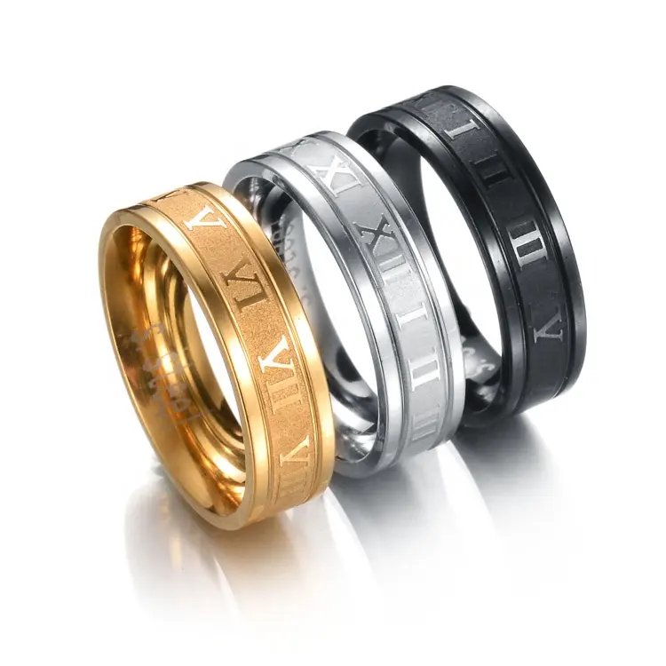 Anéis de casamento, atacado designer de joias de luxo 18k ouro romano anéis de casamento moda letras 316l anéis de aço inoxidável para homens