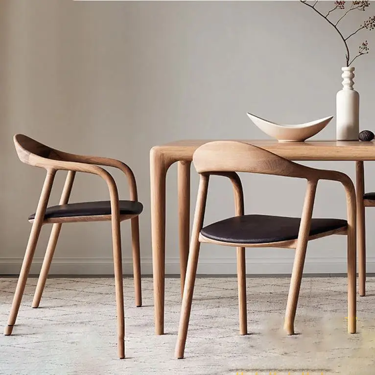 Chaise de salle à manger en bois massif de Style nordique de styliste, dossier, chaise de loisirs