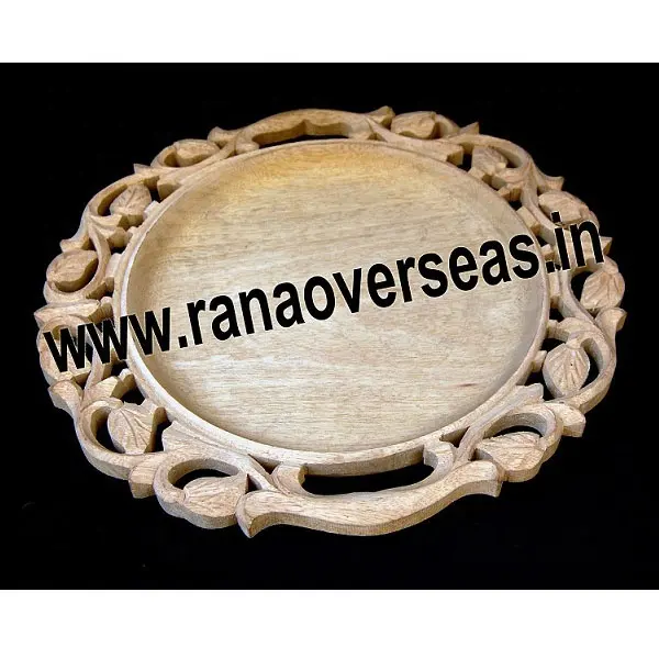 Bandeja de madera hecha a mano para tallado de hojas, decoración de Mesa para el hogar, cocina, con forma Circular