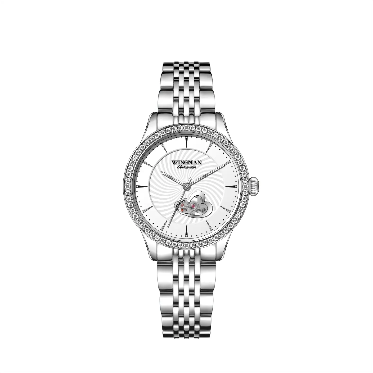 2020 Diamond Bezel Stainless Steel Strap Female Hand Automatic WatchesとWhite Dialフィット36ミリメートルIP Stainless Steel Case