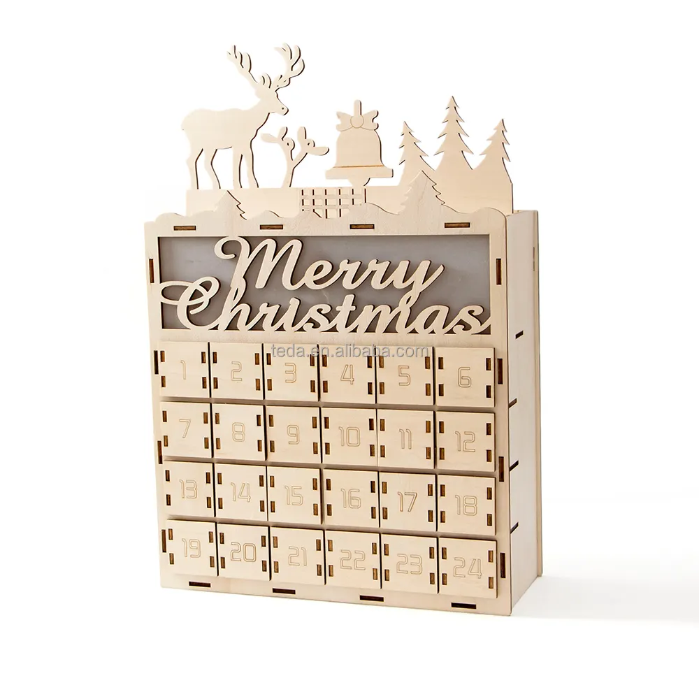 Adornos de calendario de Adviento de mesa de madera decorativos para el hogar escenas navideñas TEDA craft