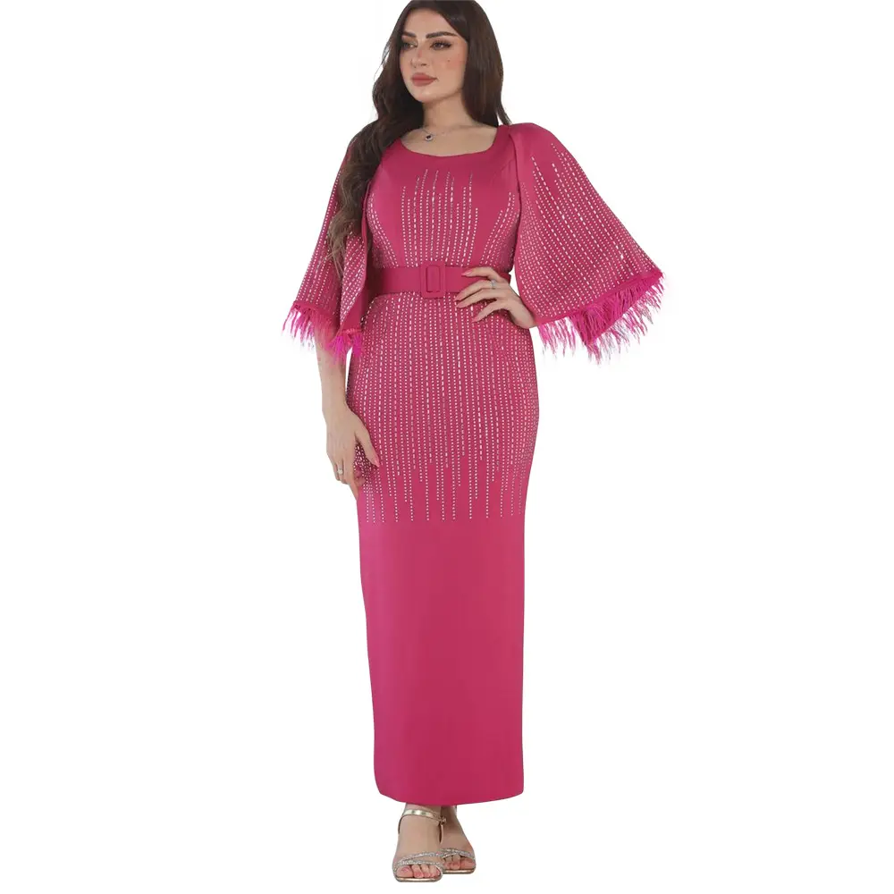 Cocok gaun malam gaun jubah gaun Muslim Arab mode wanita berlian panas bulu ramping poliester alami penuh anyaman bunga dewasa