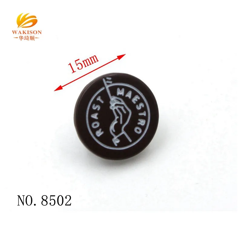 Pino de esmalte de logotipo personalizado preto redondo de 15mm com nome da marca branca