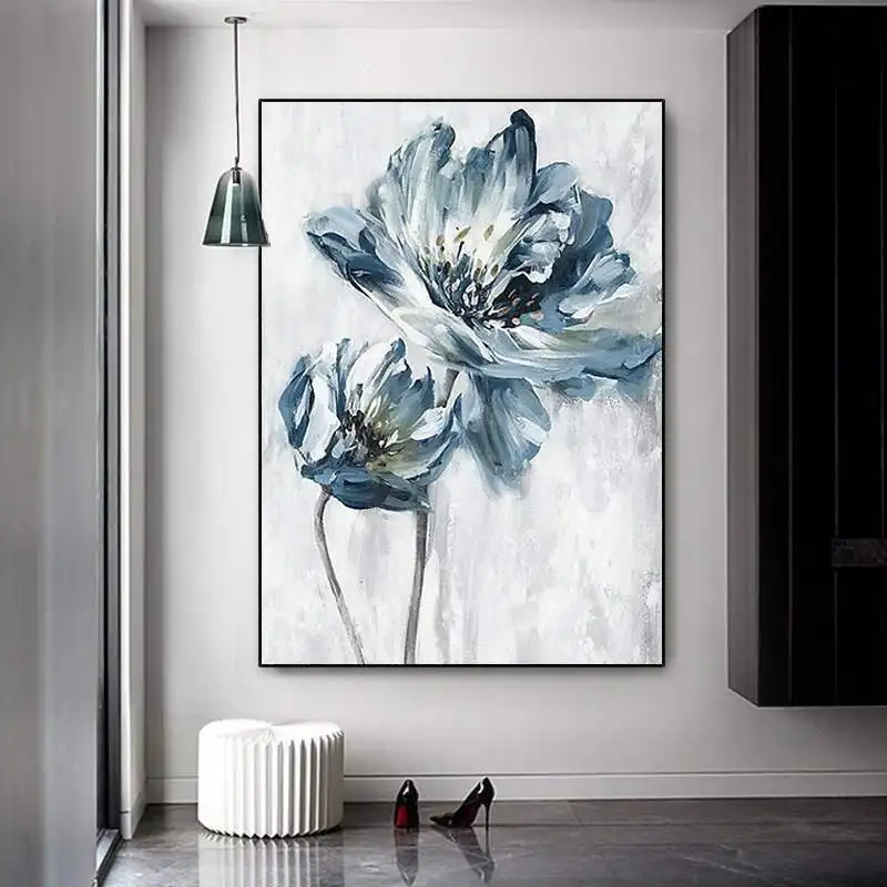 Pintura decorativa de flores azules para pared, lienzo de impresión artística, imagen personalizada