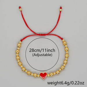 ブレスレット長さ調整可能18K PVD金メッキメタルラブハートチャームビーズブレスレット女性ギフトジュエリー