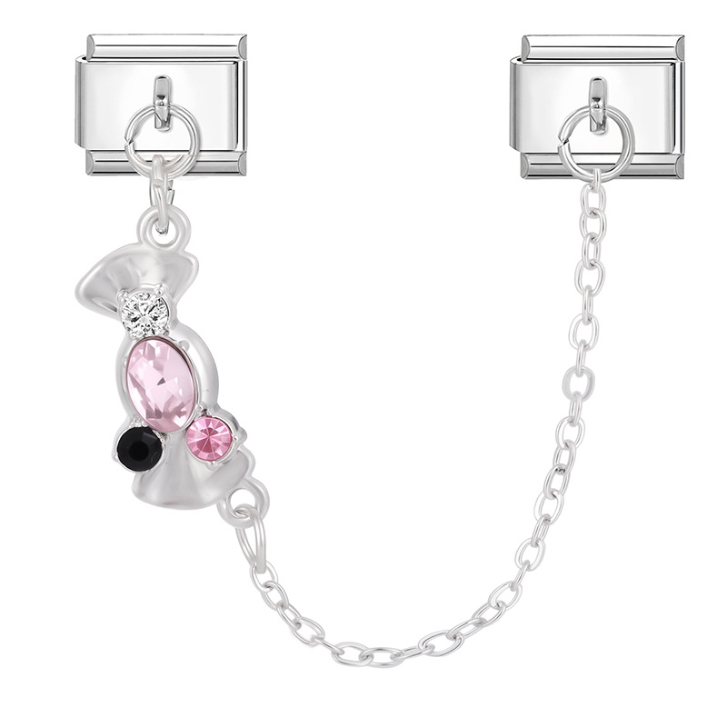 Base en acier avec double pendentif - 1 bonbon diamant rose
