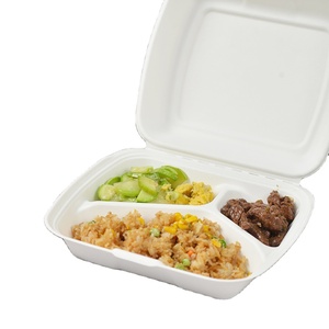 Doğrudan fabrika 9*8 inç 3 bölme tek Bagasse konteyner Compostable sofra şeker kamışı kapaklı kutusu - Product Image 1