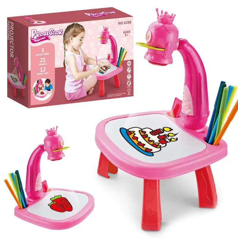 Mesa de estudio con proyección de jirafa para niños, tablero de pintura con grafiti, juguetes educativos, mesa de dibujo adorable