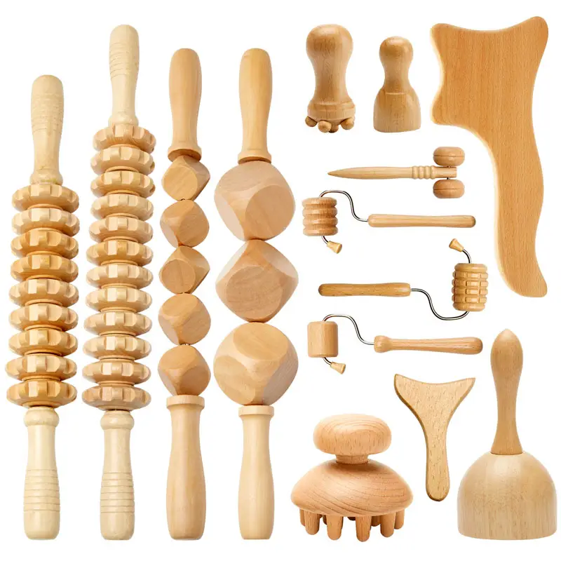 Set di strumenti per il massaggio della terapia del legno di alta qualità in legno Gua Sha Roller Stick strumento per il drenaggio linfatico