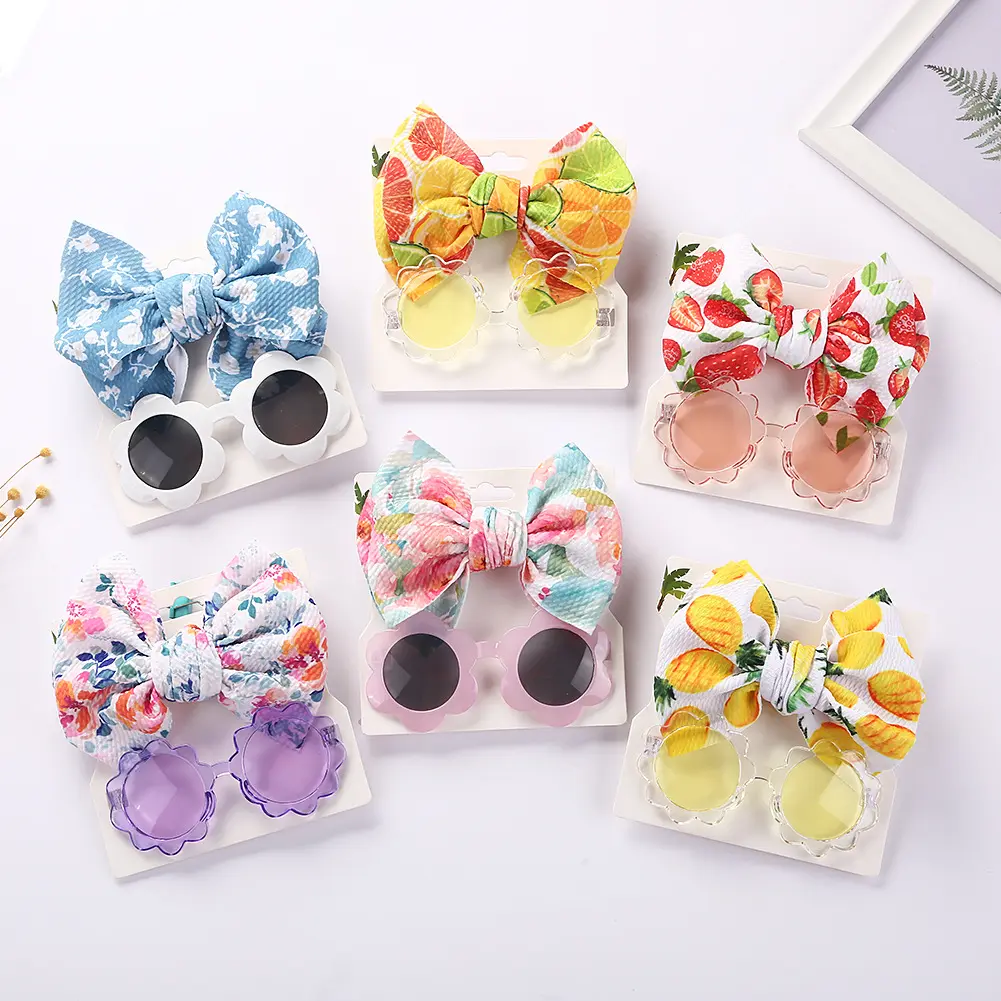 Summer Kids Shades 2024 Baby Flower Óculos De Sol Meninas Óculos De Sol E Flower Headband Set