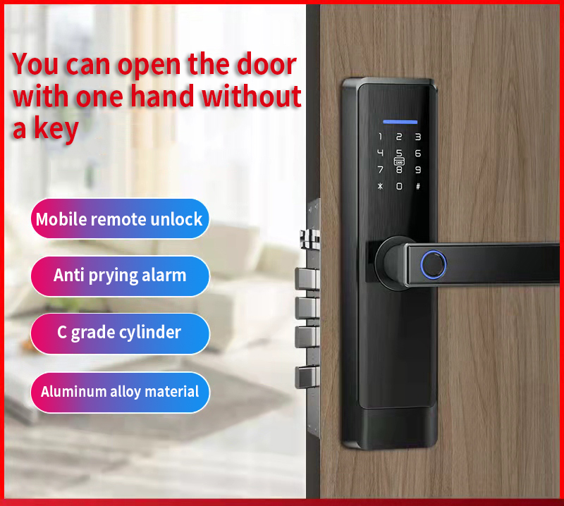 New Smart Digital  Home Tuya Wifi/ BLE Ttlock App Waterproof Biometric Fingerprint Password Key Card Smart Door Lock