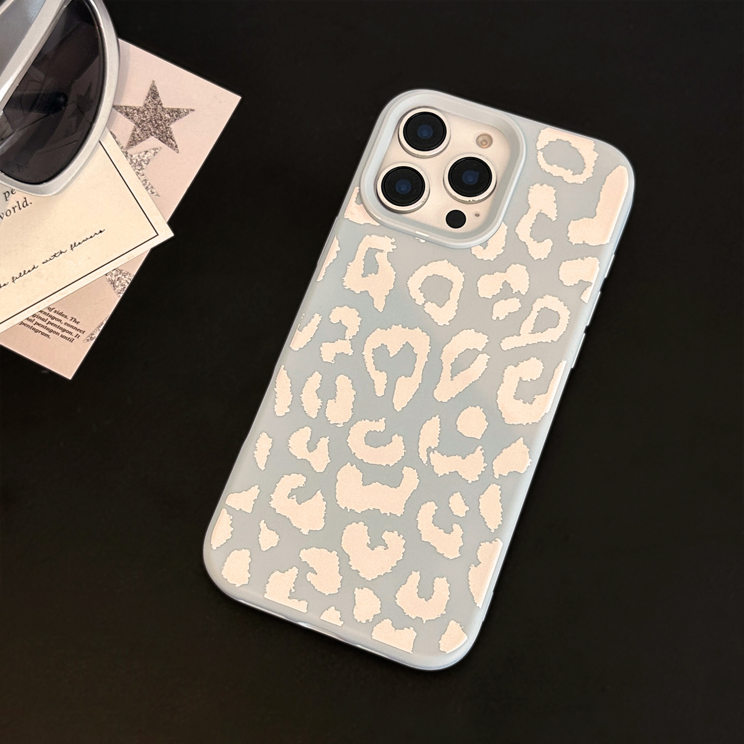Ash Blue, Apricot White Leopard Print