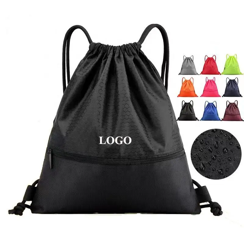 Logotipo personalizado regalo promocional sublimación impresa nylon poliéster cordón mochila bolsa con cremallera