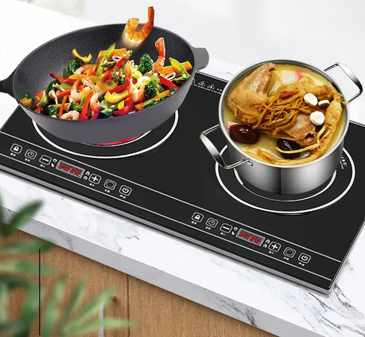 เตาไฟฟ้าแบบพกพาคู่2000W + 2000W,เตาแม่เหล็กไฟฟ้าเตาคู่เตาจานร้อน Cooktop