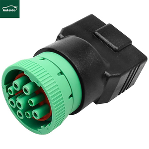 绿色2型9针J1939至<span class=keywords><strong>OBD2</strong></span> 16针J1962适配器，用于OBD诊断设备连接器转换器，即插即用