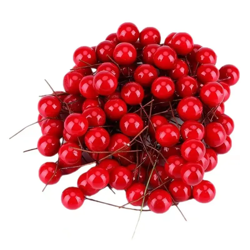 Dekorasi Natal buatan buah merah Berry, pengaturan simulasi beri merah buatan