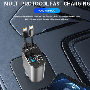 PDQC3.0モバイルデバイスと互換性があります超高速充電66 W出力デュアル格納式ケーブルタイプcPDカーチャージャーアダプター - Product Image 6