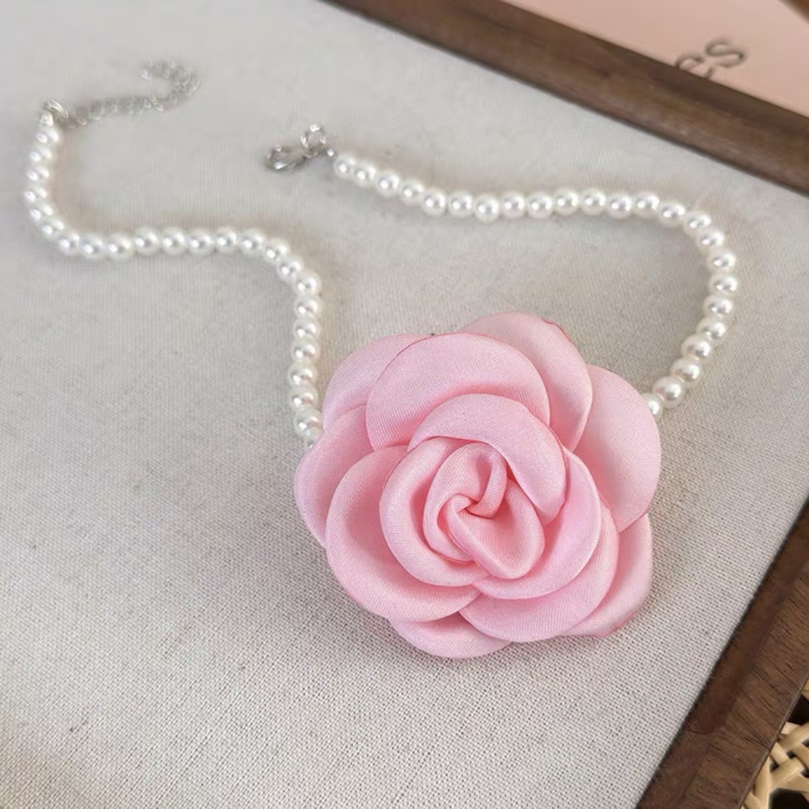 สร้อยคอมุกดอกกุหลาบสีชมพู-ca1251