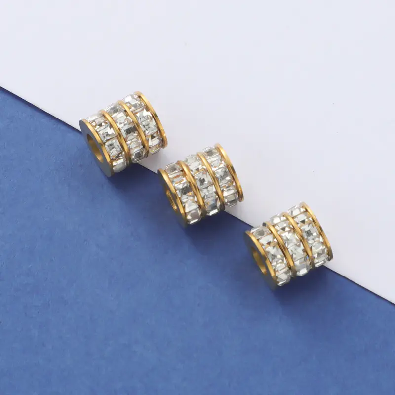 Großhandel 18 Karat vergoldet Edelstahl Kristall Anhänger Drei Schichten Zirkon rohr Charms Perlen für Diy Schmuck herstellung